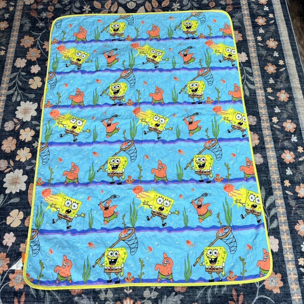 VTG Nickelodeon 2004 Spongebob Squarepants Crib Blanket Comforter Jellyfish EUC